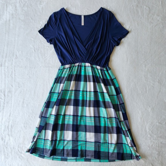 ModCloth‎ Gilli Dress Womens Small  Turquoise Plaid Stretch Comfort Party Office - Picture 5 of 14